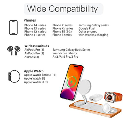 PETINO 3 in 1 Wireless Charging Station for Apple Devices with MagSafe - color: Orange
