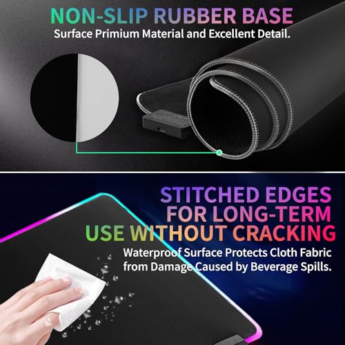 RGB Gaming Mouse Pad-14 Light Modes, Extended Soft LED Mouse Pad, Anti-Slip Rubber Base, Computer Keyboard Large Mousepad Mat, Waterproof Mousepads (31.5 * 12 Inch) - color: Black-B