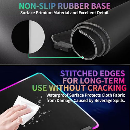RGB Gaming Mouse Pad-14 Light Modes, Extended Soft LED Mouse Pad, Anti-Slip Rubber Base, Computer Keyboard Large Mousepad Mat, Waterproof Mousepads (31.5 * 12 Inch) - color: Black-B
