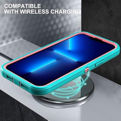 YKHJKLEC for iPhone 13 Pro Max Case, Military Grade 3 in 1 Heavy Duty Shockproof/Drop Proof/Dust Proof Case with 2Pcs Tempered Glass Screen Protector (Aqua Blue/Pink) - color: Aqua Blue/Pink