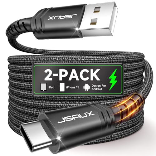 JSAUX USB C Cable [2-Pack 6.6ft], USB A to USB C for iPhone, Samsung, Black - color: Black, size: 6.6ft+6.6ft