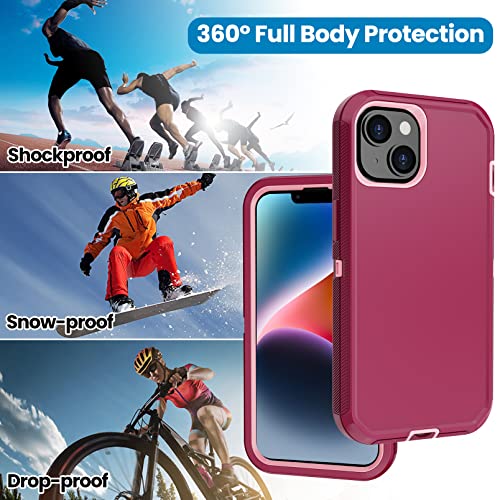 for iPhone 14 Case with 2 Screen Protector, Heavy Duty Shockproof Dropproof Dust Proof Full Body Rugged 3-Layer Military Tough Durable Protective Cover for Apple iPhone 14 6.1" (Burgundy) - color: Burgundy