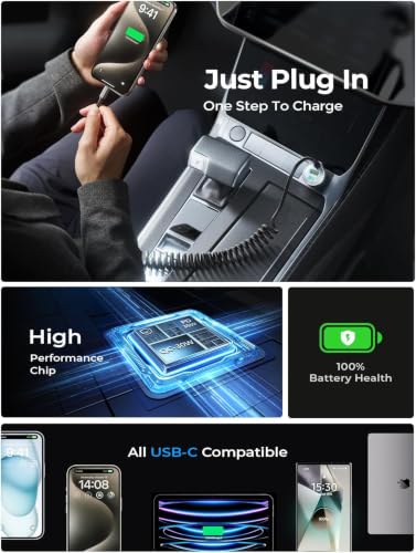 for iPhone 18/17 Pro Max Car Charger USB C Fast Charge with Coiled Cable - color: Black - 36 inch