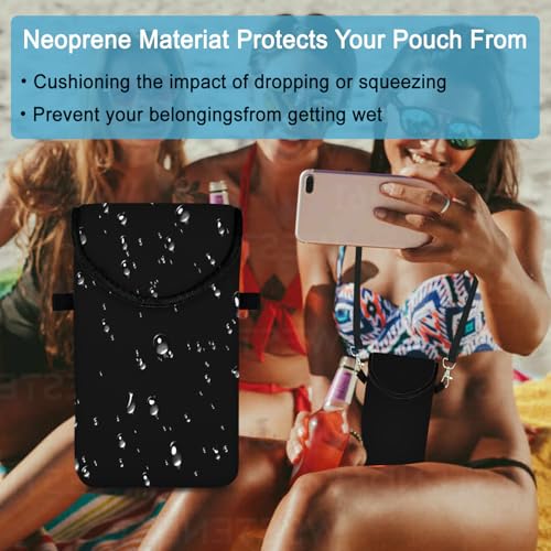 Neoprene Cell Phone Sleeve Pouch Case Bag with Crossbody Strap Neck Lanyard for Women 7.5 X 4.3 in Black - color: Black Fashion