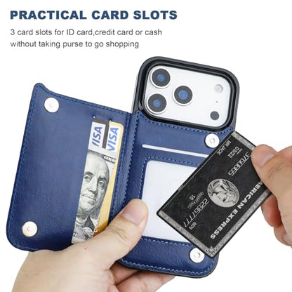 ONETOP for iPhone 17 Pro Wallet Case with Credit Card Holder,Blue | Kickstand,ID/Cash Holder,Case Wallet with Card Slots,Double Magnetic Clasp,Durable PU Leather Shockproof Cover for Women Men - color: Blue