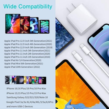 iPad Fast Charger, 20W iPad Pro Charger with 10FT iPhone 17 16 Charging Cable for iPhone 17/17 Pro/17 Air/16,iPad A16/10th, iPad Air 13/11 inch M4/M3/M2/5th, iPad mini 7/6th, iPad Pro 13/12.9/11 inch - size: 1Pack