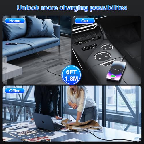 4-in-1 100W USB C Cable Lightning Charging Cable - 6FT Flat Braided Multi iPhone iPad Charger Cord with Lightning, USB-C for iPhone 15/16, Samsung, iPad, MacBook - Supports CarPlay and Android Auto
