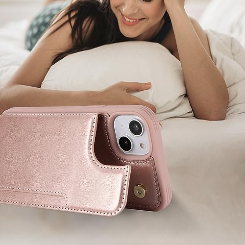 iCoverCase Compatible with iPhone 14 Plus Phone Case with Card Holder, Wallet Case for Women Men RFID Blocking PU Leather Protective Case 6.7 Inch (Rose Gold) - color: Rose Gold