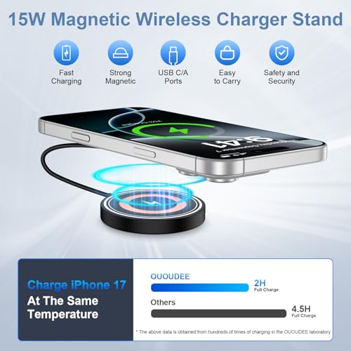 Samsung S26 Ultra Wireless Charger Fast Charging Pad Magnetic Charger for Samsung Galaxy S26 Plus/S25 Ultra/S24/S23/S22/2Pack 15W Fast Magsafe Charger Pad with USB A Adapter for iPhone 17 Pro/16/15/14 - color: Black