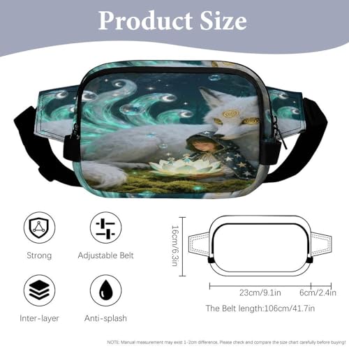 Nine-tailed Fox Fanny Packs for Women Men Double Layer Fashion Waist Pack Adjustable Belt Bag with Pockets Small Crossbody Bags for Running Hiking Workout Travel Daily Use