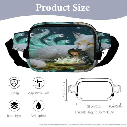 Nine-tailed Fox Fanny Packs for Women Men Double Layer Fashion Waist Pack Adjustable Belt Bag with Pockets Small Crossbody Bags for Running Hiking Workout Travel Daily Use