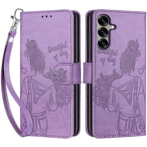 for Samsung Galaxy S25 Wallet case, Purple-Girl | 3 Card Holders, Kickstand, Shockproof TPU Shell, PU Leather, Magnetic Closure, Protective Flip Folio Cover, Women - color: 2