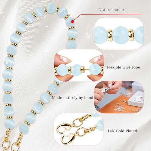 Marble Beaded Phone Wrist Strap for Women, Detachable Design - color: Blue White Jade