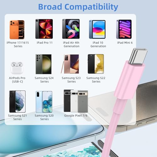 LDHTY CarPlay Charging Cable, USB A to USB C Cable, 2-Pack 3FT, Pink - color: Pink, size: 3ft+3ft