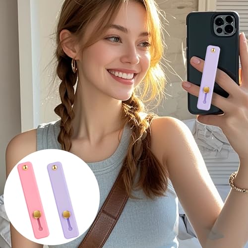 2 Pcs Loop for Phone Case Phone Loop Finger Holder Universal Portable Phones Finger Strap Phones Holder for Hand(Purple Pink)