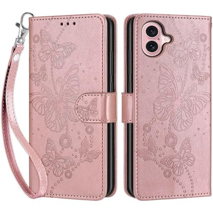 Wallet Case for iPhone 16, Rose Gold Butterfly | Women Flip Folio Cover, Embossed PU Leather, Stand, Credit Card Holders Slots, Wrist Strap - color: 7
