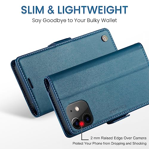 QLTYPRI Wallet Case for iPhone 12/12 Pro, Premium PU Leather Magnetic Flip Folio Case with RFID Blocking Credit Card Slots Kickstand Shockproof Protective Phone Case Cover - Blue | Premium PU Leather, Magnetic Closure Flip Case, RFID Blocking, Viewing Kic