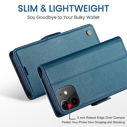 QLTYPRI Wallet Case for iPhone 12/12 Pro, Premium PU Leather Magnetic Flip Folio Case with RFID Blocking Credit Card Slots Kickstand Shockproof Protective Phone Case Cover - Blue | Premium PU Leather, Magnetic Closure Flip Case, RFID Blocking, Viewing Kic