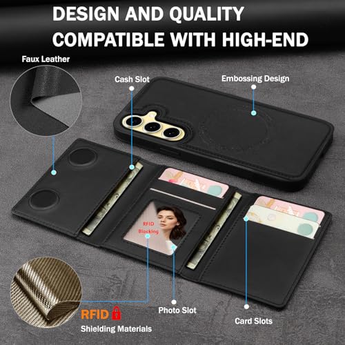for Samsung Galaxy S23 FE Wallet Case, 2-in-1 Detachable Magnetic Wallet Case, Card Holder RFID Blocking, Fashionable Faux Leather Card Slot & Folding Design (Black) - color: Black, size: Samsung Galaxy S23 FE