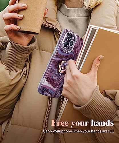 GVIEWIN Marble Cell Phone Ring Holder, Metal Kickstand Grip 360° Rotation - color: A-Quicksand/Purple