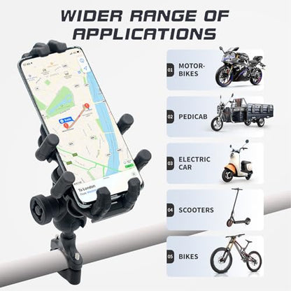 Motorcycle Phone Mount with Vibration Dampener High Speed Secure Lock Adjustable for Scooter ATV 4.9 to 8.1In Smartphones