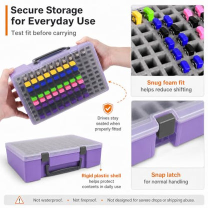 FULLCASE USB Flash Drive Case for SanDisk,for Samsung,for PNY,104-Slot - color: Purple