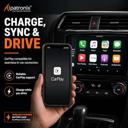 Alpatronix Battery Case for iPhone 12 Pro Max / 13 Pro Max, Slim Portable Protective Extended Charger Cover with Wireless Charging, Lightning Input, Apple Pay, CarPlay - BX12Pro Max - Matte Black - size: iPhone 12 Pro Max & iPhone 13 Pro Max