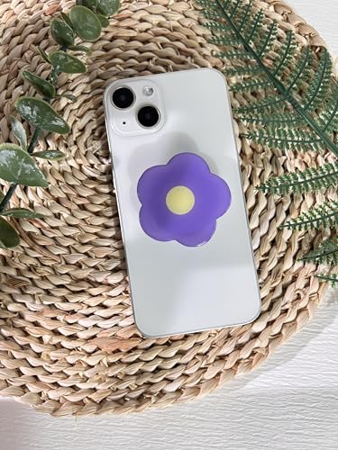 Cartoon Flowers Phone Grip Stand, Cute Clear Cell Phone Holder,Collapsible Cell Phone Accessory, Phone Charms Holder Support with Transparent Base for Kindle - color: purple