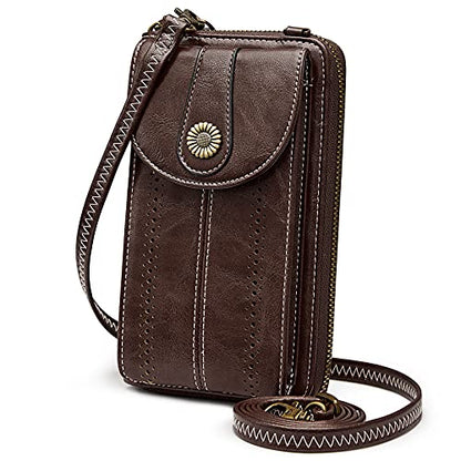 S-ZONE Women RFID Blocking Crossbody Cell Phone Purse PU Leather Wallet | Card Slots, Anti-theft, Multi Pockets, Detachable Adjustable Strap, Small, Travel Eveyday Shopping Outing - color: Coffee