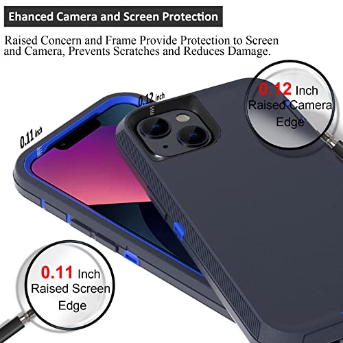 Compatible with iPhone 13 6.1 inch Case,with Screen Protectors,Heavy Duty Rugged Shockproof Full Body Protection Kickstand Case with Belt Clip Holster for iPhone 13 Phone (Blue) - color: Blue