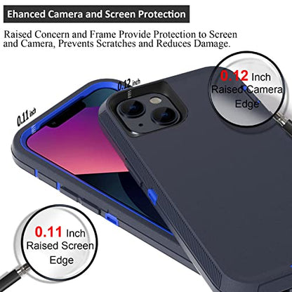 Compatible with iPhone 13 6.1 inch Case,with Screen Protectors,Heavy Duty Rugged Shockproof Full Body Protection Kickstand Case with Belt Clip Holster for iPhone 13 Phone (Blue) - color: Blue