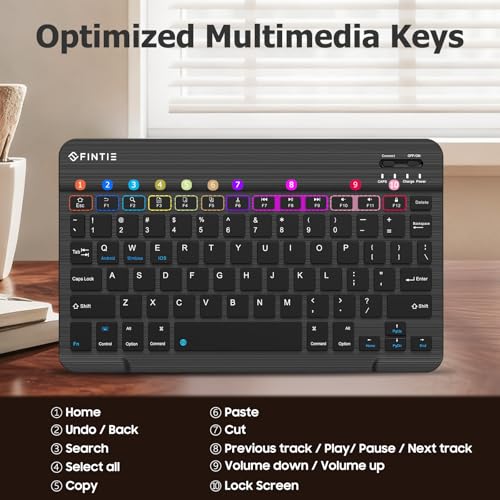 FINTIE 10-Inch Ultrathin Wireless Bluetooth Keyboard, Black | Universal Tablet Phone Keyboard, Rechargeable Battery, Slim Detachable Design, Quiet Scissor Keys, Travel Ready