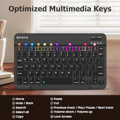 FINTIE 10-Inch Ultrathin Wireless Bluetooth Keyboard, Black | Universal Tablet Phone Keyboard, Rechargeable Battery, Slim Detachable Design, Quiet Scissor Keys, Travel Ready