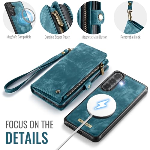 Compatible with Samsung Galaxy S26 5G Wallet Case with Magsafe with Zipper & Card Holder Strap Wristlet Detachable Magnetic Protective Back Case for Samsung Galaxy S26 5G 6.3 Inch (Blue) - color: (Detachable and Magsafe)-Blue, size: S26 6.3 Inch
