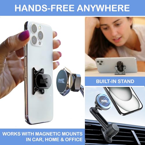 Patented 3-Finger Phone Grip & Stand - Comfortable & Secure Loop Holder for iPhone & Android - Ultra-Slim Zinc Alloy - Magnetic Mount Ready - Cell Phone Ring Alternative [Black Chrome] - color: Black