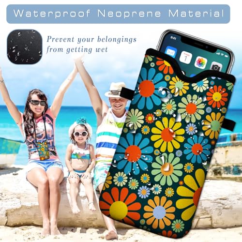Neoprene Cell Phone Pouch 7.5 X 4.3 in Cloth Mobile Protection Case Bag with Crossbody Strap Neck Lanyard Cell Phone Case Hippie Flower Printed Pattern - color: Hippie Flower Printed Pattern