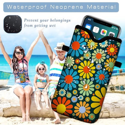 Neoprene Cell Phone Pouch 7.5 X 4.3 in Cloth Mobile Protection Case Bag with Crossbody Strap Neck Lanyard Cell Phone Case Hippie Flower Printed Pattern - color: Hippie Flower Printed Pattern