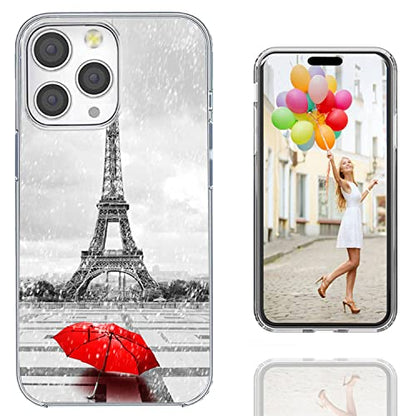 for iPhone 14 Pro Max Case for Women Girl Men,Full Protective Shockproof Slim Soft TPU Clear Phone Cover Cases with Design for iPhone 14 ProMax,Romantic France Paris Eiffel Tower Red Umbrella - color: A Eiffel tower in the rain