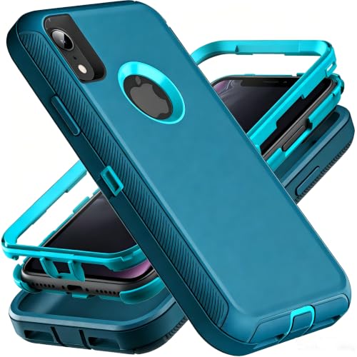 YmhxcY for iPhone XR Case Shockproof Dropproof Dust-Proof Drop Proof 3-Layer Durable Phone Case Heavy Duty Protection Phone Case Cover for Apple iPhone XR 6.1“ Blue and Turquoise - color: SF-Blue / Turquoise