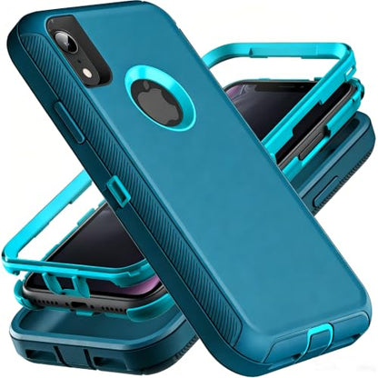 YmhxcY for iPhone XR Case Shockproof Dropproof Dust-Proof Drop Proof 3-Layer Durable Phone Case Heavy Duty Protection Phone Case Cover for Apple iPhone XR 6.1“ Blue and Turquoise - color: SF-Blue / Turquoise
