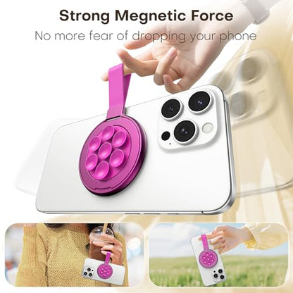 TAURI for Magsafe Suction Phone Grip - Universal Magnetic Suction Grip, 360° Rotating Hands-Free Holder, Silicone Suction Grip for iPhone 17 Pro Max/16/Android/S25,Hot Pink - color: Hot Pink