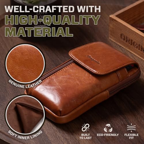Genuine Leather Crossbody Bag for Men/Women, Small Messenger Bag Cell Phone Purse Shoulder Holster Passport Pouch - color: Brown_B