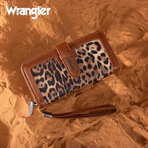 X Wrangler Women's Wallets Bifold Wristlet Wallets for Women Large Capacity Credit Card Wallet with ID Window - color: Leopard Brown