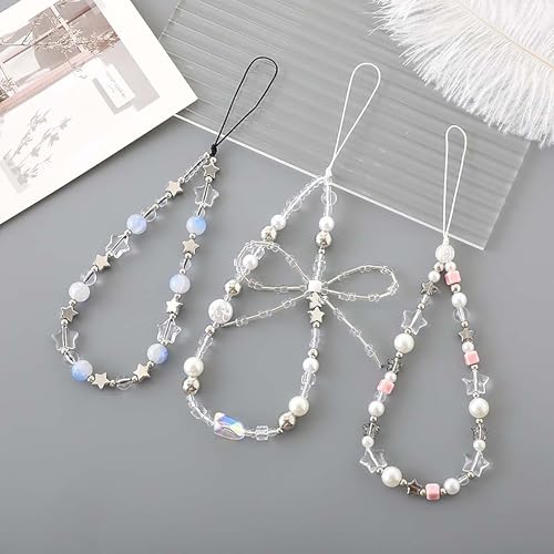 Beaded Phone Charm Lanyard Strap Girly Style Fixed Beads Pearl Lanyards - color: PH-prhd-3