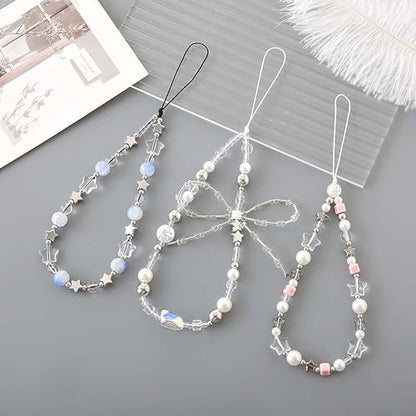 Beaded Phone Charm Lanyard Strap Girly Style Fixed Beads Pearl Lanyards - color: PH-prhd-3