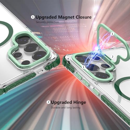 Nvollnoe for Samsung S25 Ultra Case Compatible with MagSafe Military Grade Shockproof Heavy Duty Protective Adjustable Kickstand Ultra Clear Magnetic Phone Case for Samsung S25 Ultra(Green) - color: Clear-Green