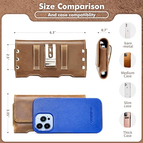Gcepls Leather Phone Holster for iPhone 14,15,15 Pro,16,16 Pro,Galaxy S23,S24,Brown Cowhide Leather Phone Belt Holder Pouch with Belt Clip - color: Brown, size: Medium (6.3x3.35x0.7”)