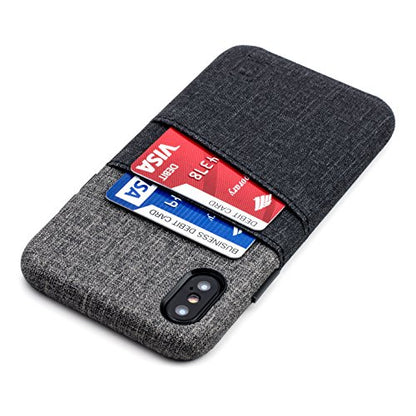 Dockem Luxe Wallet Case for iPhone X/XS: Slim Minimalist Case w/ 2 Credit Card Holder Slots: UltraGrip Canvas Style Synthetic Leather (Black and Grey) - color: Black and Grey