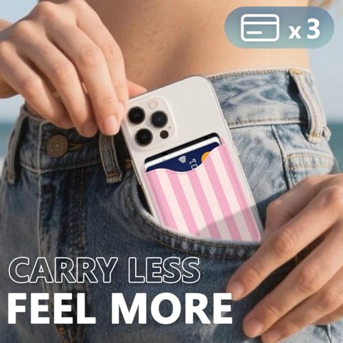 Stripe Magnetic Wallet for Magsafe Compatible with iPhone 17/16/15/14/13/12 Series Pro Max Plus Air (Phone Magnet Card Holder Fit 3 Cards for Women Girl Lether Mag Safe Wallets Pink) - color: Stripes (Pink)