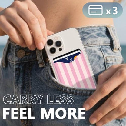Stripe Magnetic Wallet for Magsafe Compatible with iPhone 17/16/15/14/13/12 Series Pro Max Plus Air (Phone Magnet Card Holder Fit 3 Cards for Women Girl Lether Mag Safe Wallets Pink) - color: Stripes (Pink)